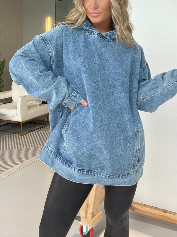 2024 New Denim Hooded Sweatshirt with Front Pockets (Buy 3 Free Shipping)