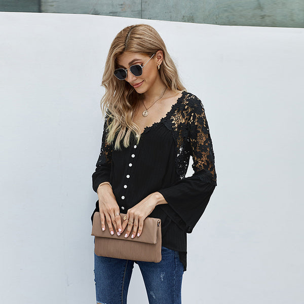 Loose plus-size lace blouse