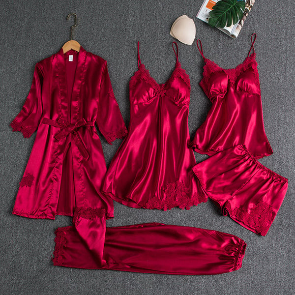 Silk Elegance: 5-Piece Nightwear Set. Luxury Quality, Affordable Splendor