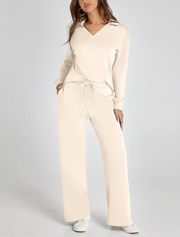 Women's Casual Polo Top and Wide Leg Pants Matching Sets (Buy 2 Free Shipping)