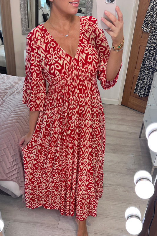 2024 New Bohemian Casual Print V-neck Long Dress (Buy 3 Free Shipping)