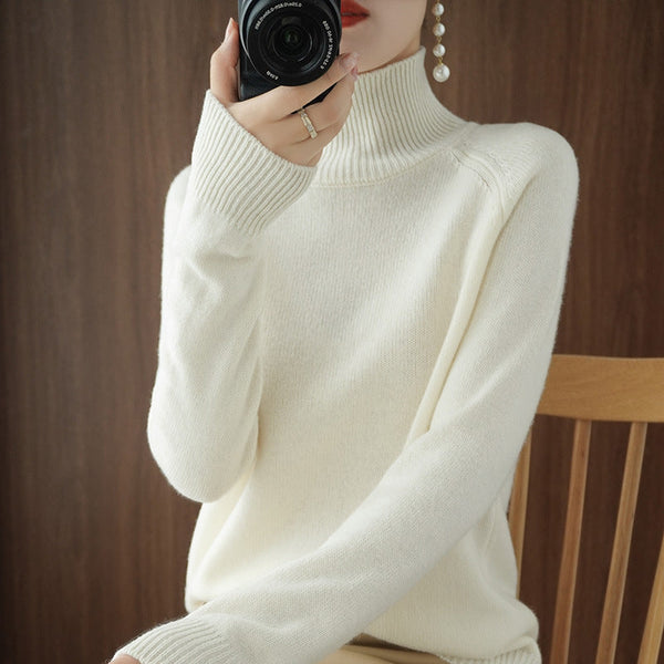 Solid Color Mock Turtleneck Cashmere Knit Sweater